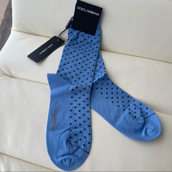 NEW DOLCE & GABBANA Socks Mens Blue Cotton Nylon Polka Dots Pattern s. M